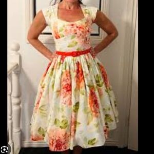 Bernie Dexter Veronique Cabbage Rose Pleated Midi Sundress Retro Pin-up Size 1X